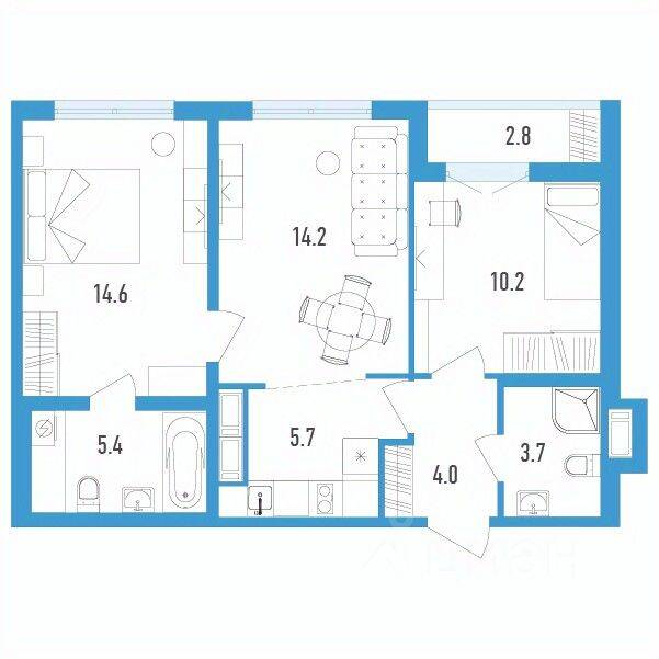 3-комн. квартира, 59,2 м², в ЖК Aerocity 4