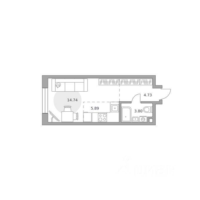 Квартира-студия, 29,16 м², в ЖК «Дубровка от Гранель»
