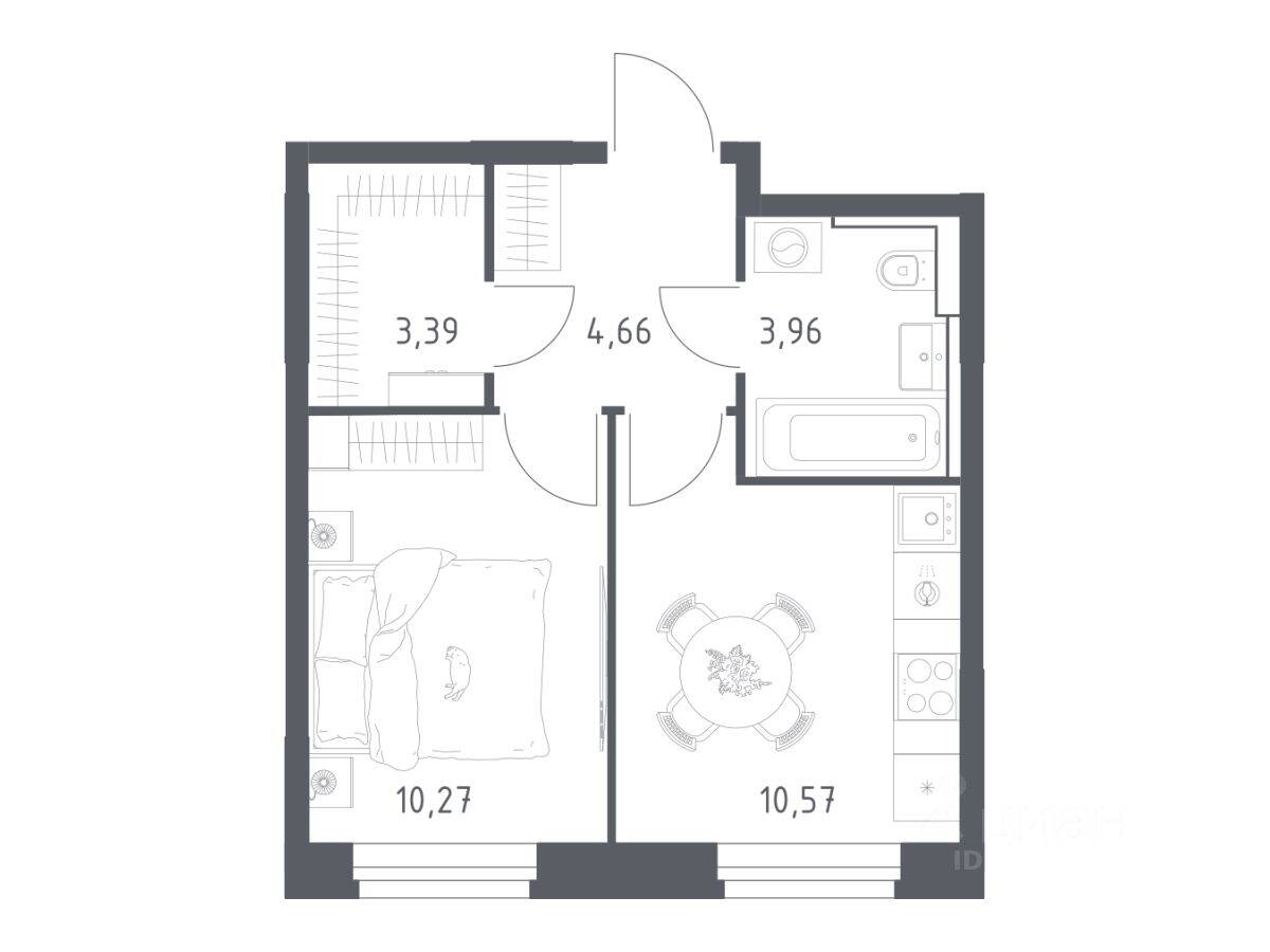 Планировка 1 комнатной квартиры, 32.85 м², в «Квартал Строгино»