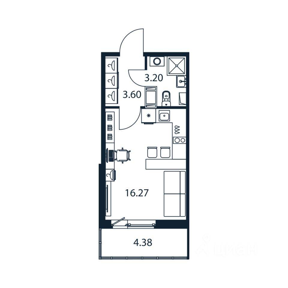 Квартира-студия, 22,7 м², в ЖК Полис ЛАВрики