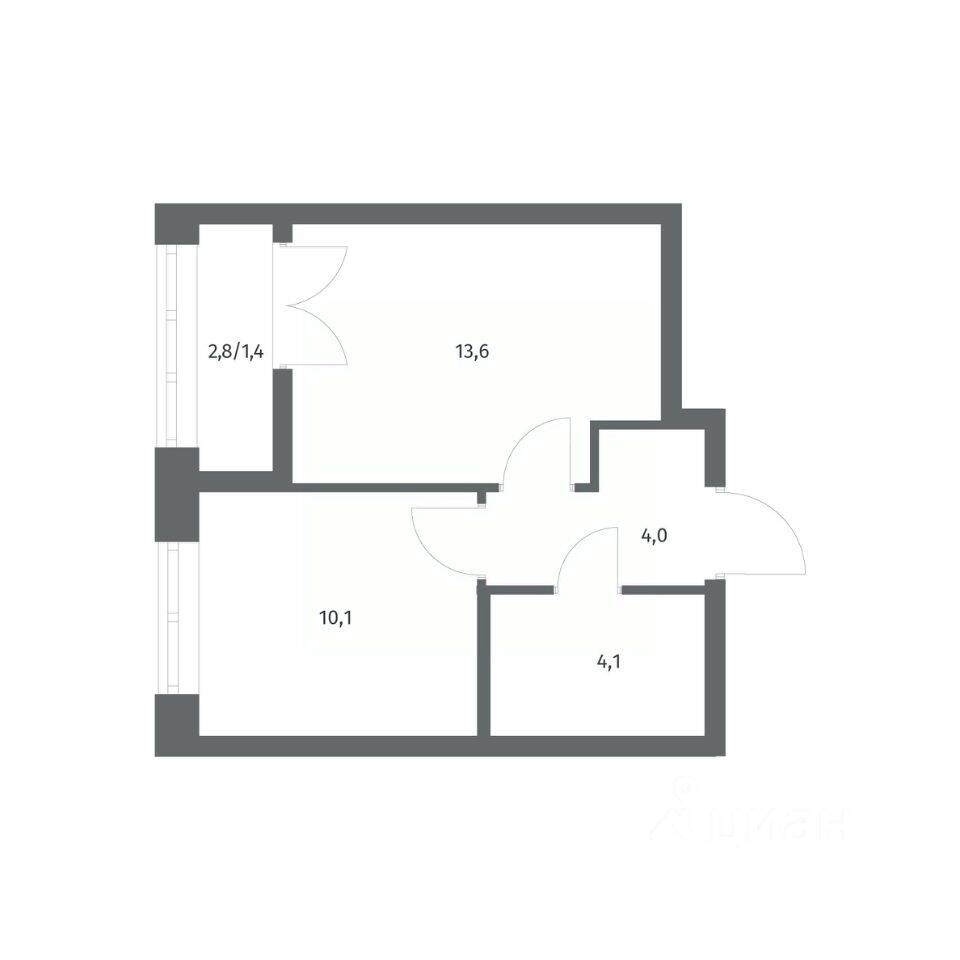 Планировка 1 комнатной квартиры, 33.2 м², в «NEWПИТЕР»