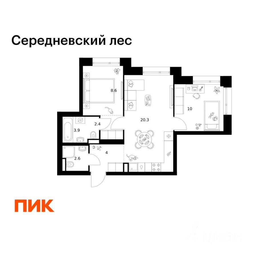2-комн. квартира, 51,8 м², в ЖК Середневский лес