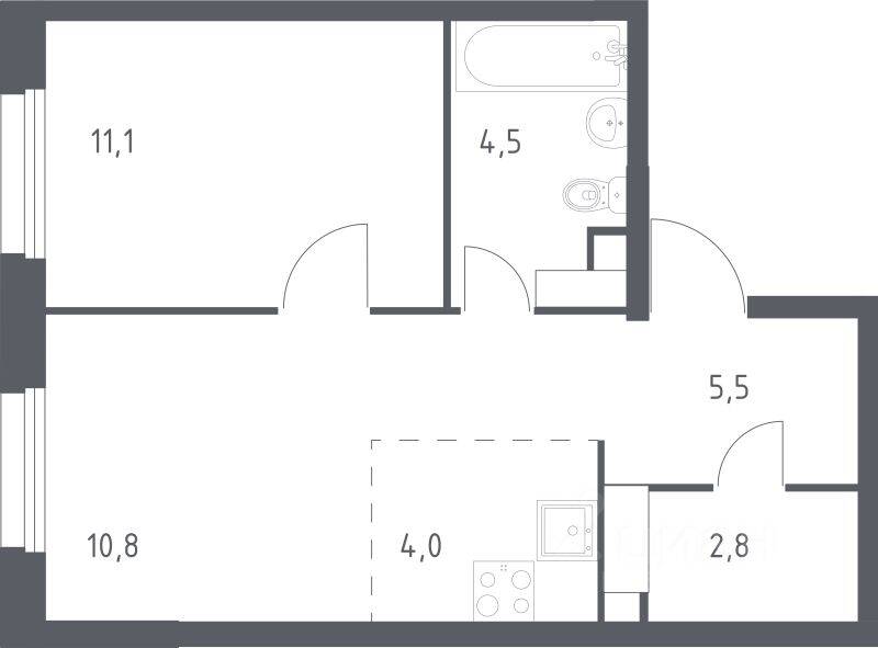 1-комн. квартира, 37,8 м², в ЖК ЭкоБунино