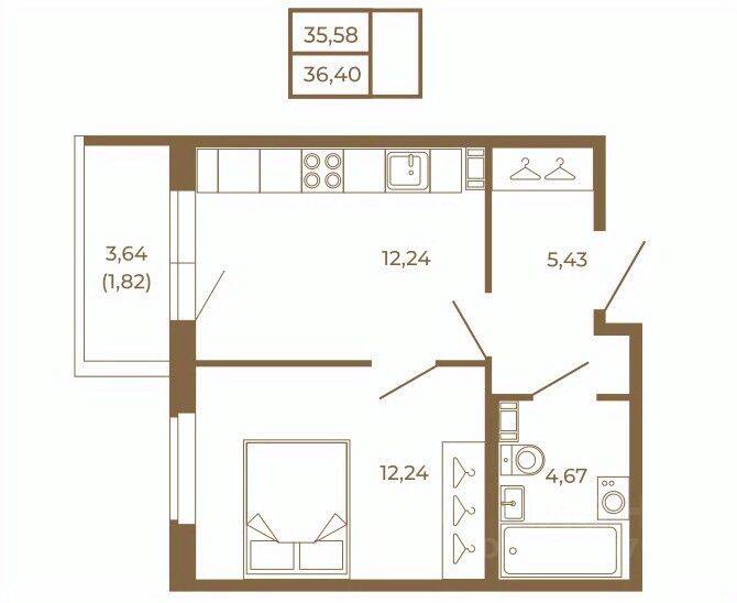 1-комн. квартира, 36,4 м², в Малоэтажный ЖК Новая история
