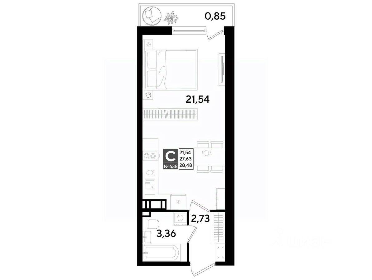 Квартира-студия, 28,48 м², в ЖК DOGMA ЮККИ