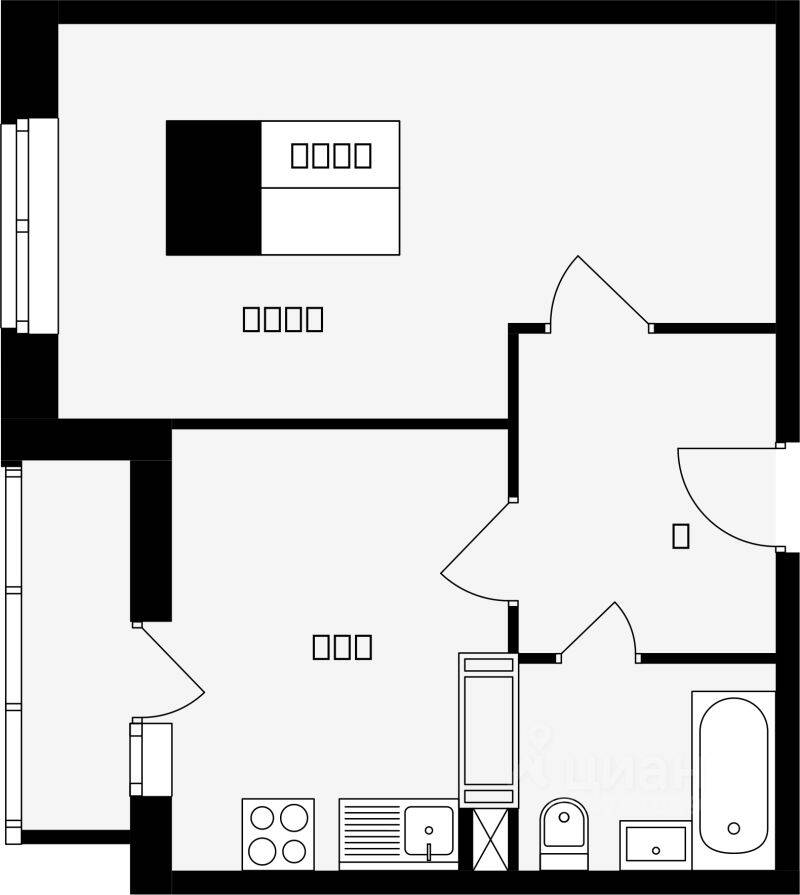 Планировка 1 комнатной квартиры, 38.4 м², в «Красная горка»