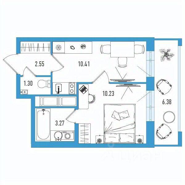 1-комн. квартира, 29,67 м², в ЖК Искра Сити