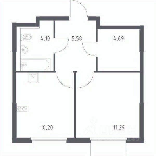 1-комн. квартира, 35,86 м², в ЖК «Пригород Лесное»