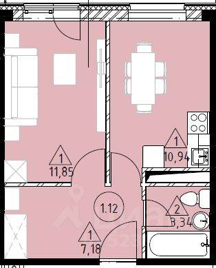 1-комн. квартира, 33,31 м², в ЖК Марусино-6