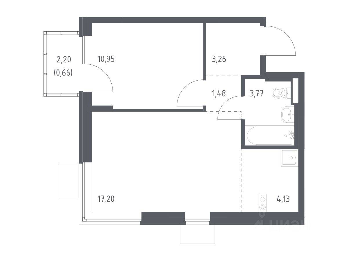 1-комн. квартира, 41,45 м², в ЖК Подольские Кварталы