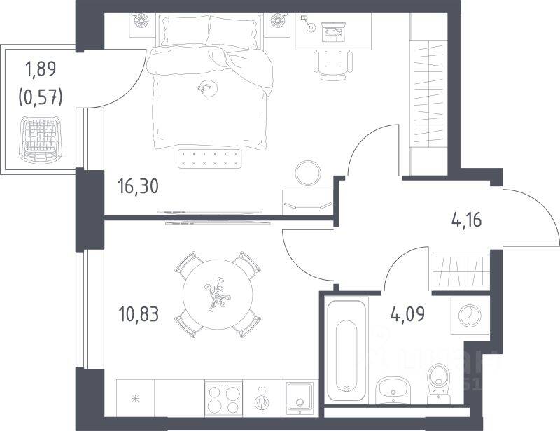 1-комн. квартира, 35,95 м², в ЖК Новое Видное