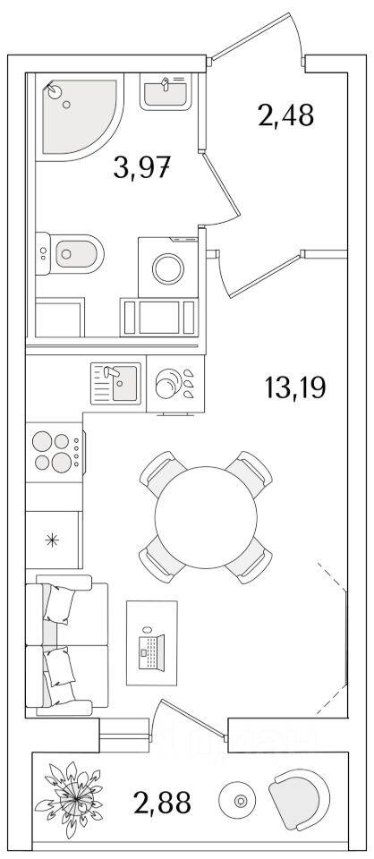 Квартира-студия, 21,08 м², в ЖК Кинопарк