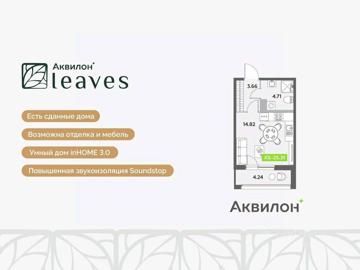 Планировка 1 комнатной квартиры, 25.31 м², в «Аквилон Leaves»