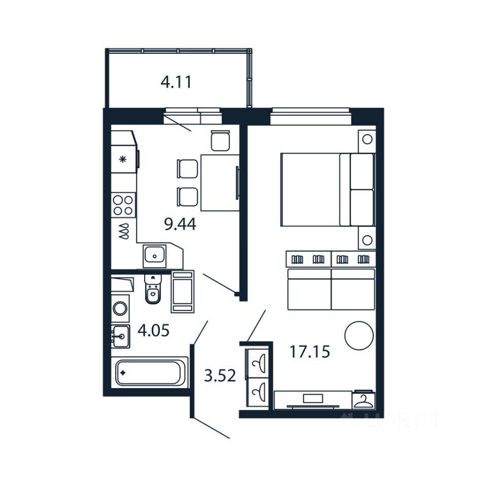 1-комн. квартира, 33,5 м², в ЖК Полис ЛАВрики