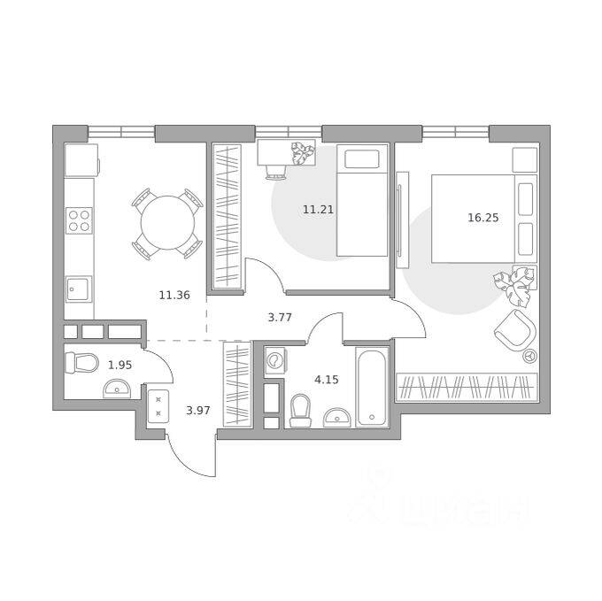 2-комн. квартира, 52,66 м², в ЖК «Нижегородская от Гранель»