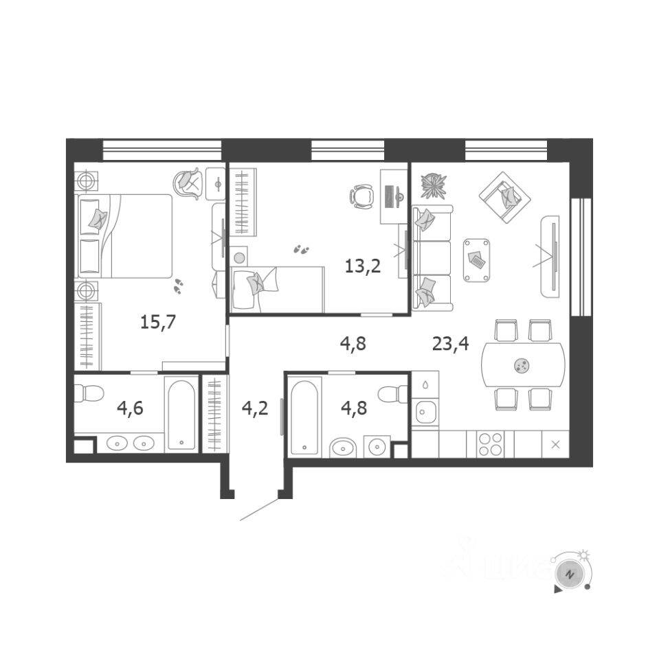 2-комн. квартира, 70,7 м², в ЖК Жилой квартал Shagal