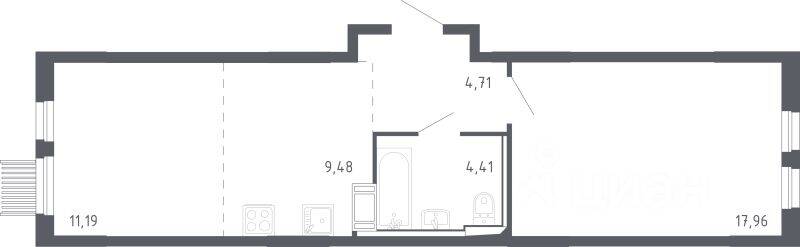 1-комн. квартира, 46,5 м², в ЖК Молжаниново