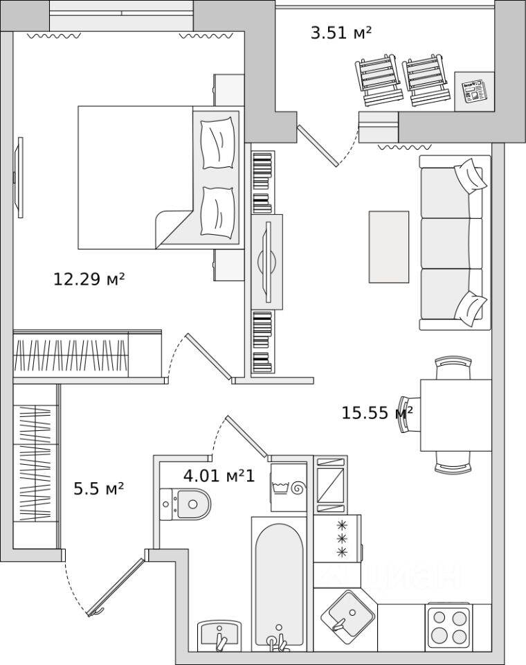 1-комн. квартира, 40,86 м², в ЖК ЦДС «Dreamline»