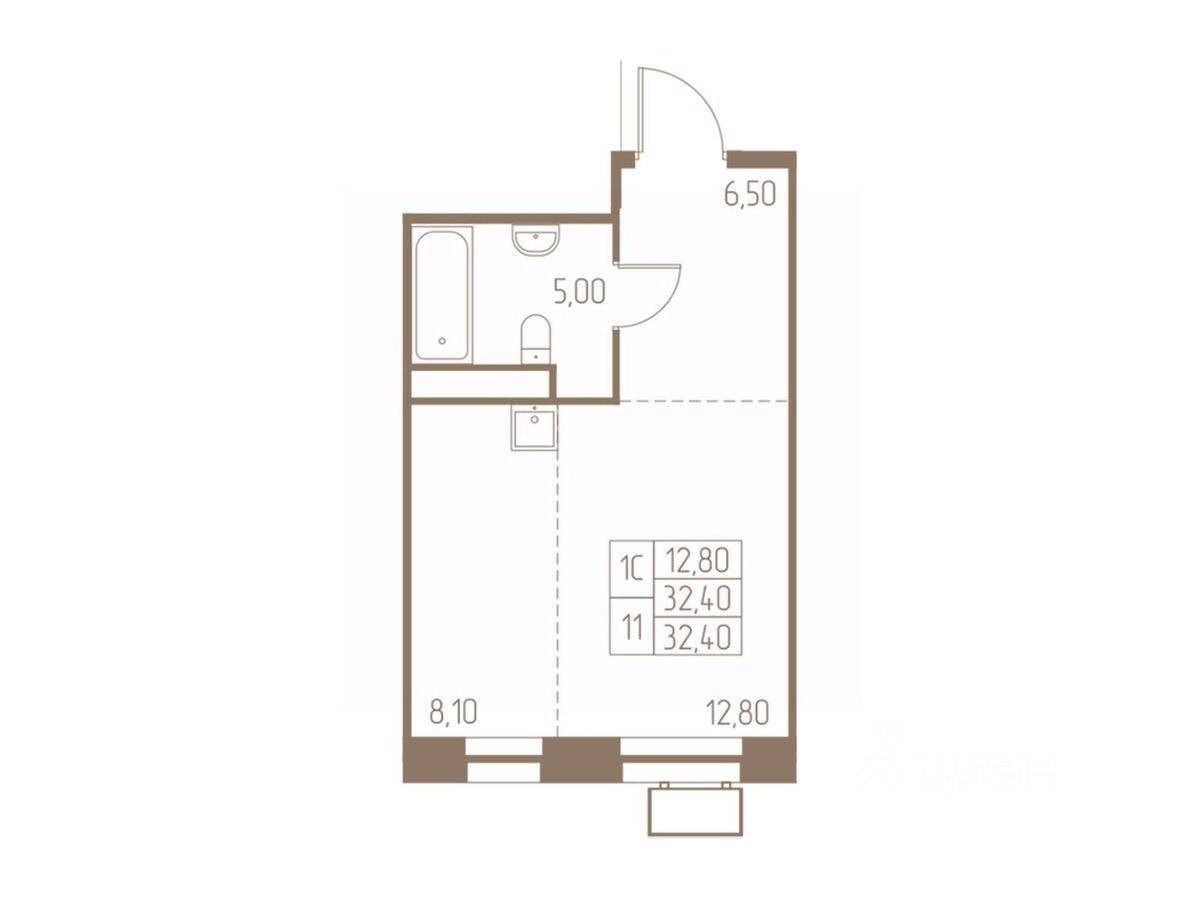 Квартира-студия, 32,4 м², в ЖК Фабрикант