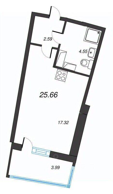 Планировка 1 комнатной квартиры, 25.66 м², в «Левитан»