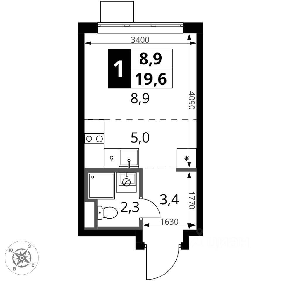 Квартира-студия, 19,5 м², в ЖК 1-й Донской