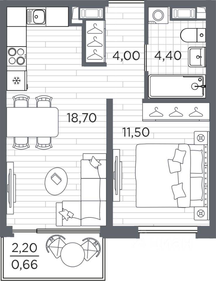 1-комн. квартира, 39,26 м², в ЖК Plus Пулковский