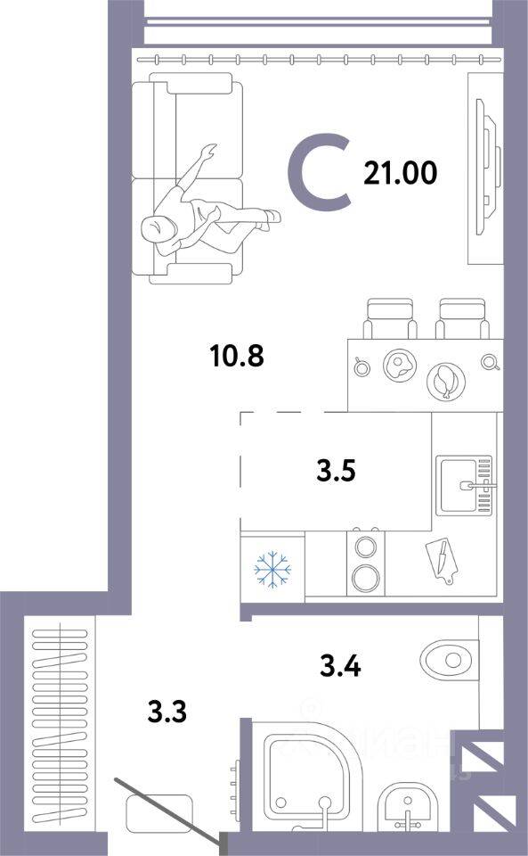 Квартира-студия, 21 м², в ЖК Страна.Озерная
