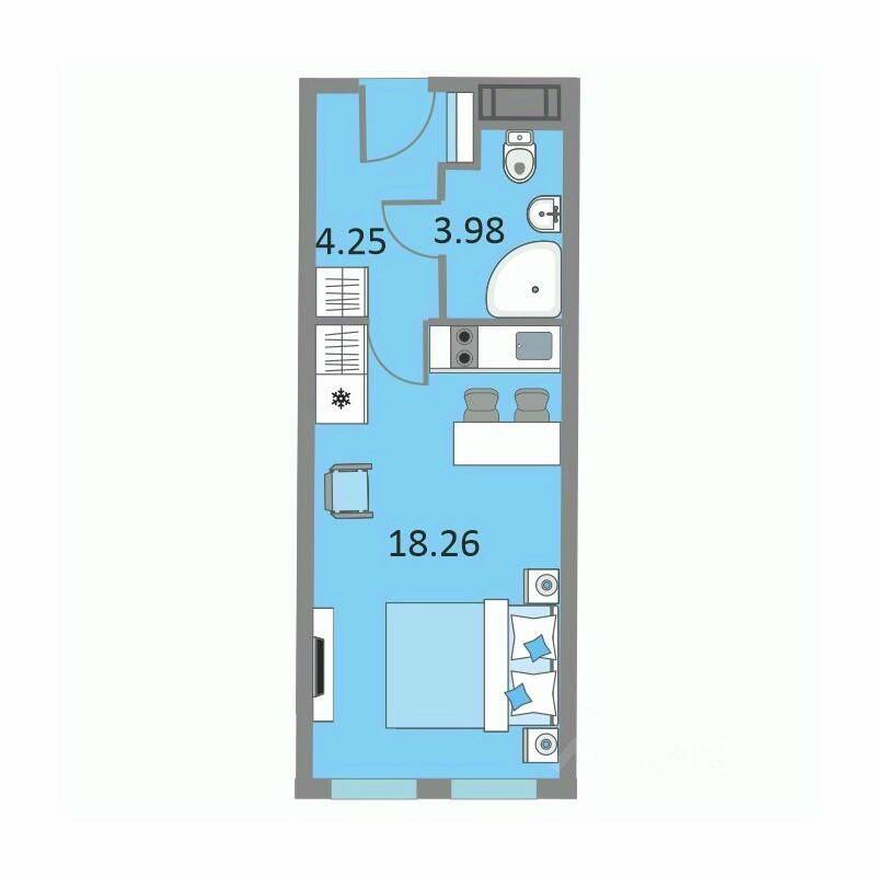 Квартира-студия, 26,1 м², в Апарт-комплекс Начало