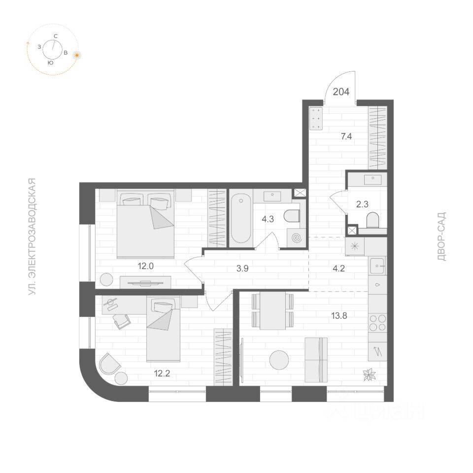 2-комн. квартира, 60,1 м², в ЖК ARTEL