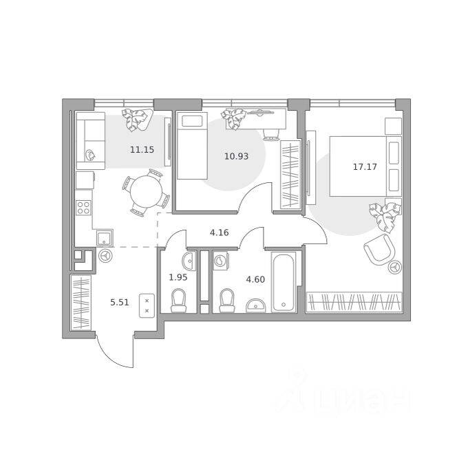 2-комн. квартира, 55,47 м², в ЖК «Нижегородская от Гранель»