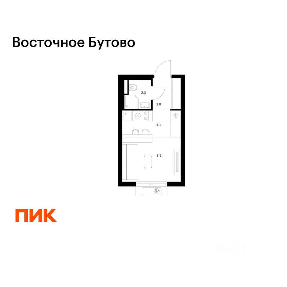 Квартира-студия, 18,8 м², в ЖК «Восточное Бутово»