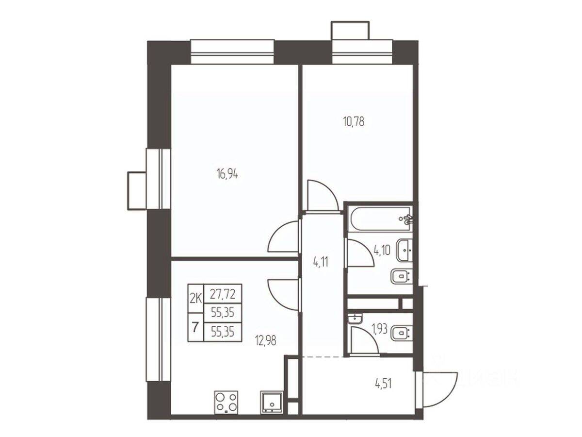 2-комн. квартира, 55,4 м², в ЖК Новая Ивантеевка
