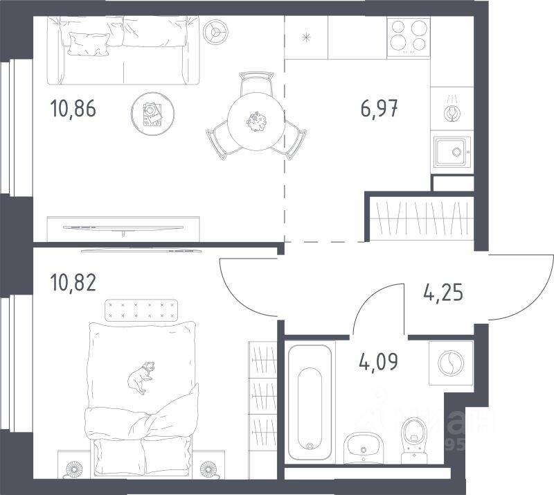 1-комн. квартира, 36,99 м², в ЖК Новое Видное