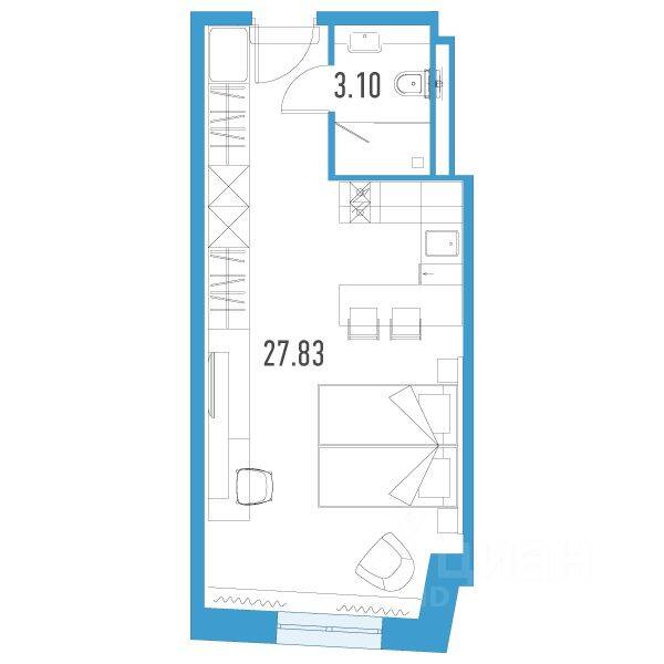 Квартира-студия, 30,93 м², в Апарт-комплекс YE’S LEADER
