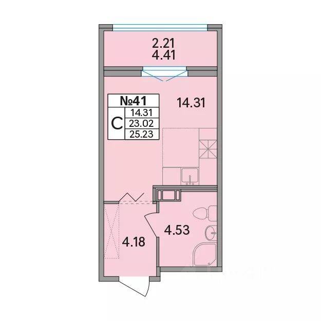 Квартира-студия, 25,23 м², в ЖК Рождественский квартал