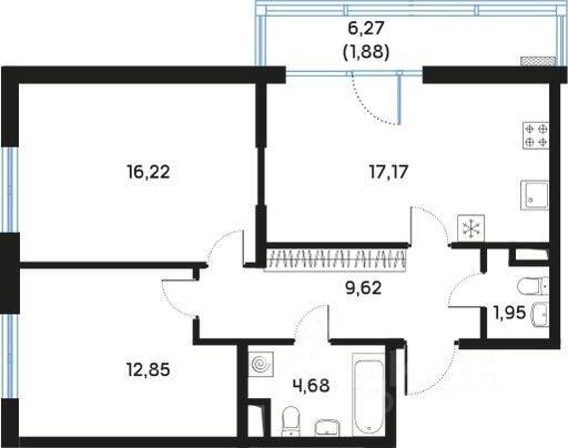 2-комн. квартира, 65,13 м², в ЖК Регенбоген