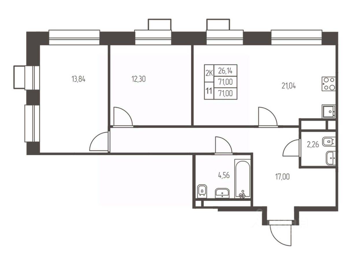 2-комн. квартира, 71 м², в ЖК Новая Ивантеевка