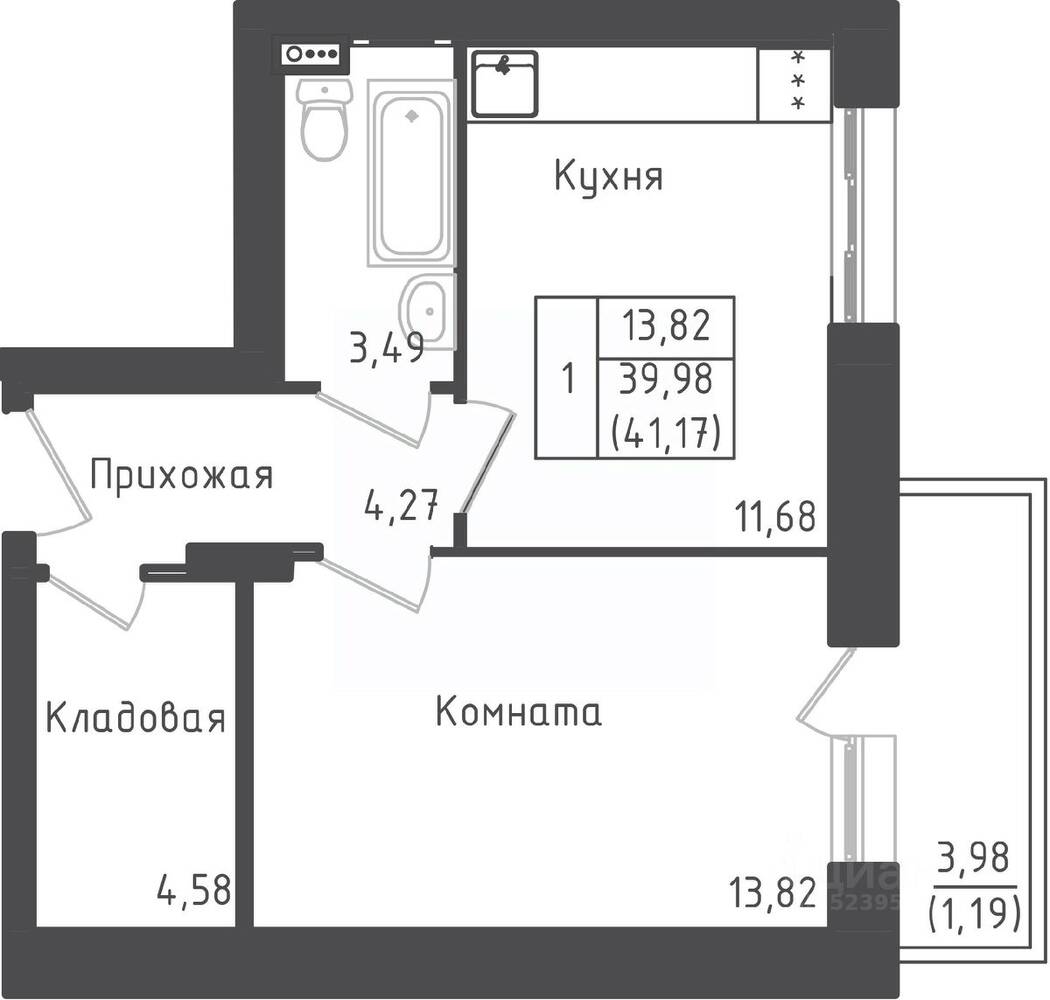 1-комн. квартира, 40,93 м², в ЖК Зеленый Оазис-Город