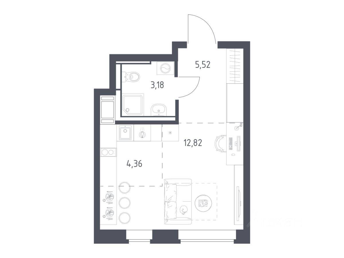 Планировка 1 комнатной квартиры, 25.88 м², в «Большое Путилково»