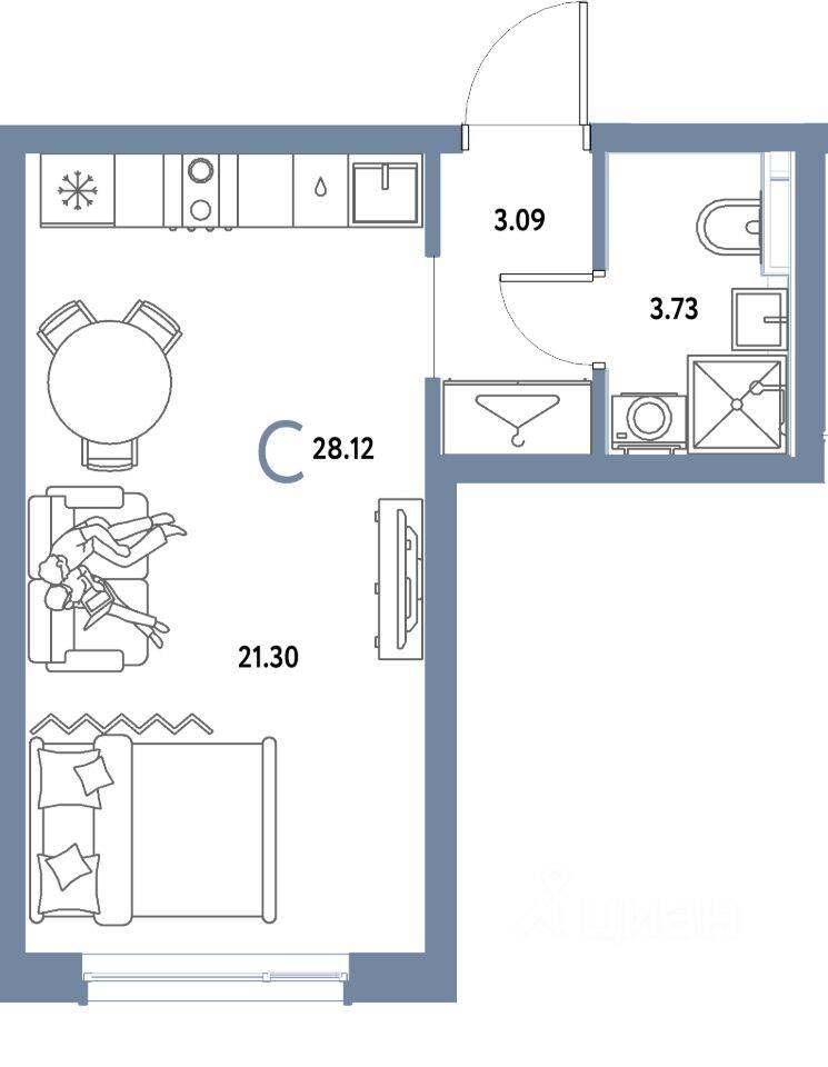 Квартира-студия, 28,12 м², в ЖК Страна.Парковая