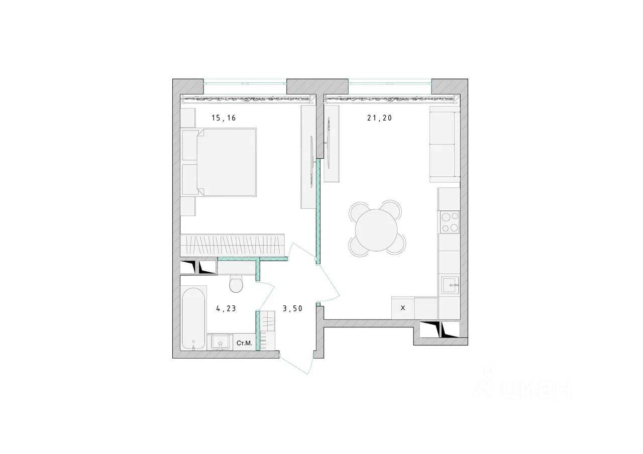 1-комн. квартира, 44,1 м², в ЖК Серебро