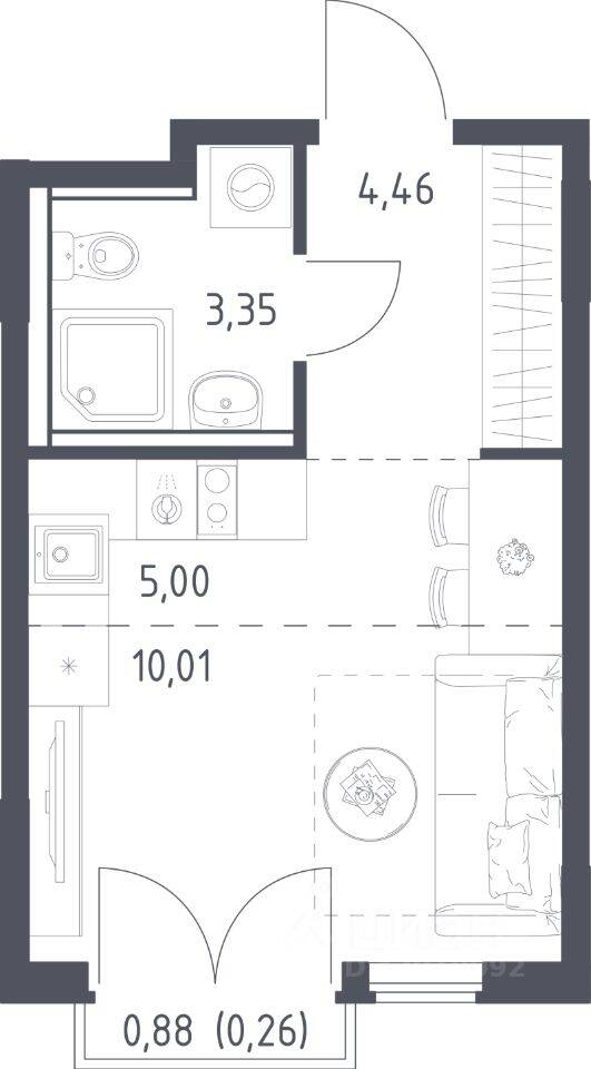 1-комн. квартира, 23,08 м², в ЖК Егорово Парк