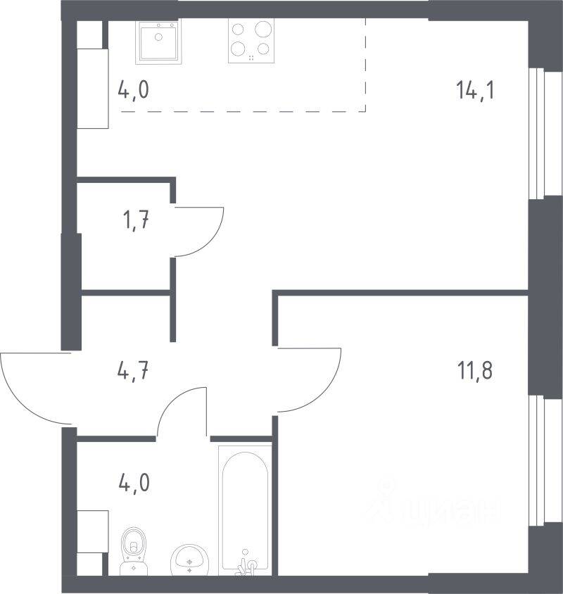 1-комн. квартира, 39,3 м², в ЖК ЭкоБунино