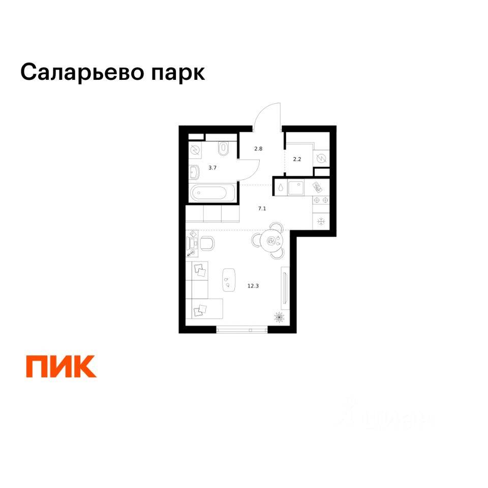 Квартира-студия, 28,1 м², в ЖК «Саларьево парк»