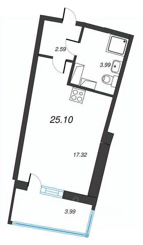 Квартира-студия, 25,1 м², в ЖК Левитан