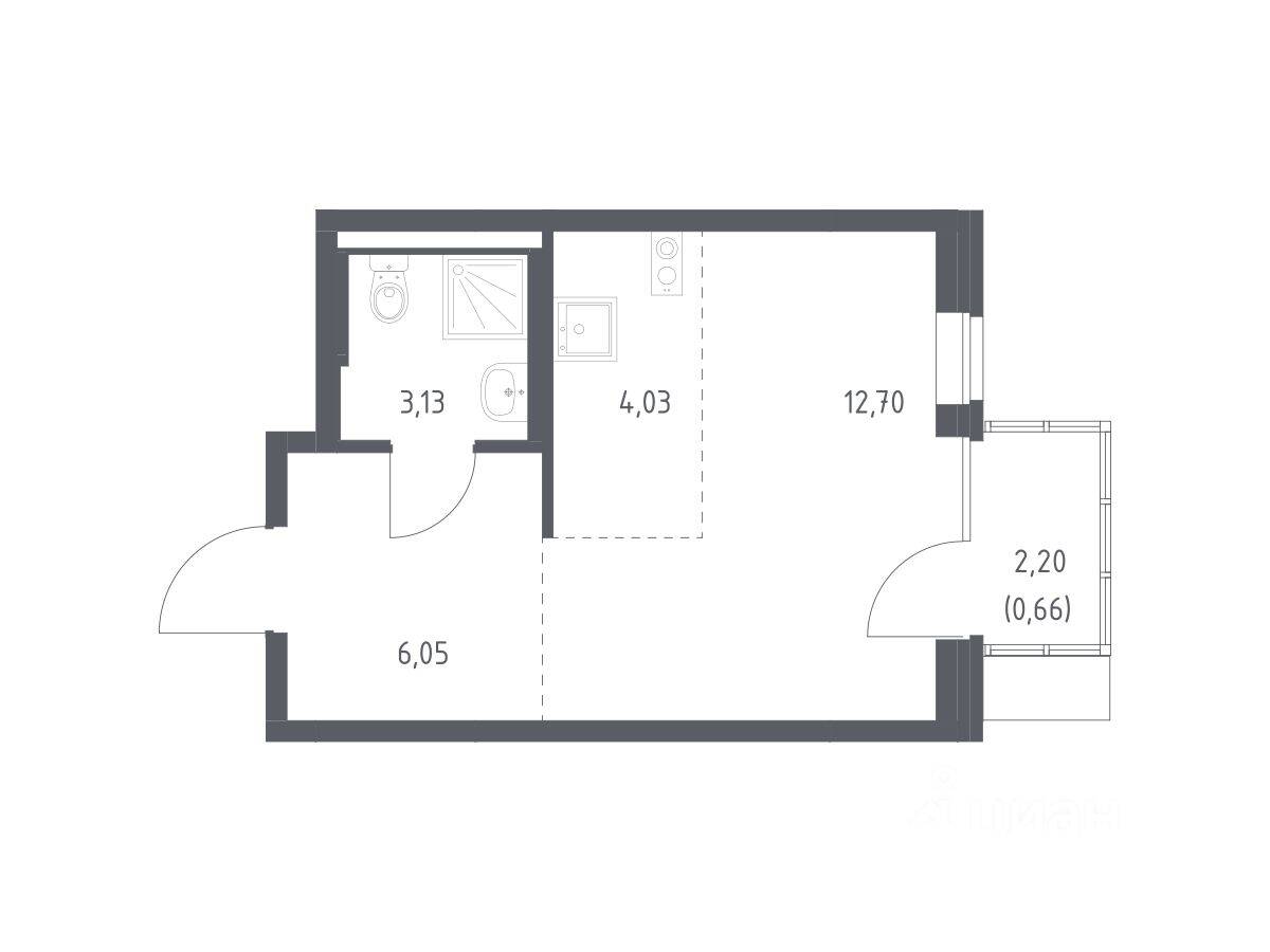 Квартира-студия, 26,57 м², в ЖК Подольские Кварталы