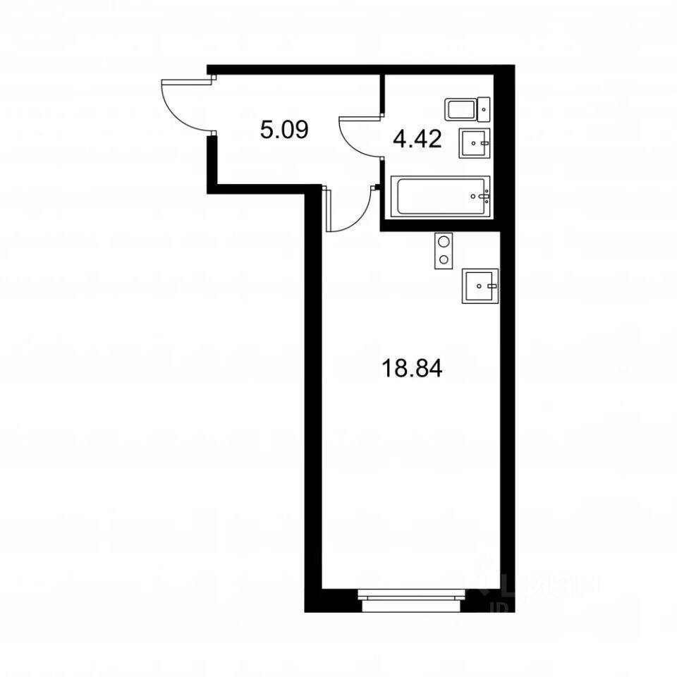 Квартира-студия, 28,35 м², в ЖК Квартал Заречье
