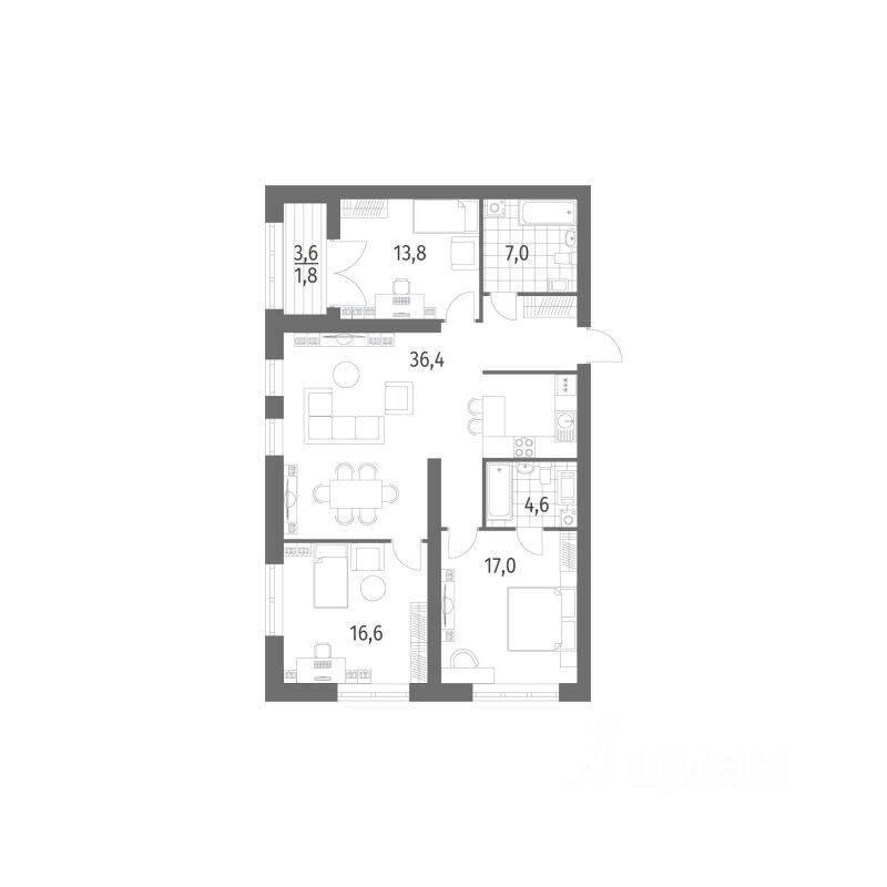 4-комн. квартира, 105,6 м², в ЖК Наука