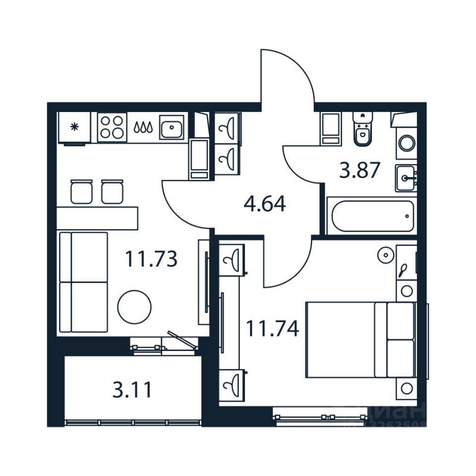 1-комн. квартира, 31,5 м², в ЖК Полис ЛАВрики