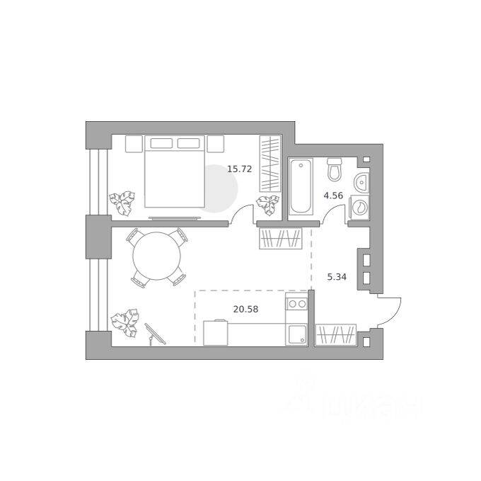 1-комн. квартира, 46,2 м², в МФК «Павелецкая от Гранель»